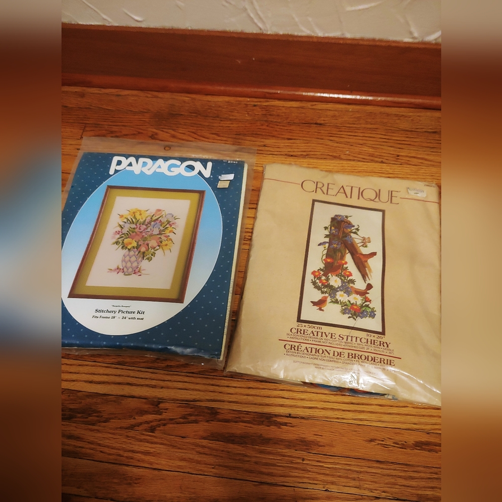 Lot of 2 Vintage 80's embroidery kits
